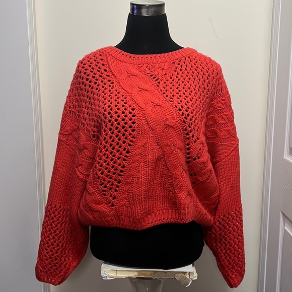 Abby Andi Cable Crochet Knit See Through Cropped Sweater Size Large - Picture 4 of 9